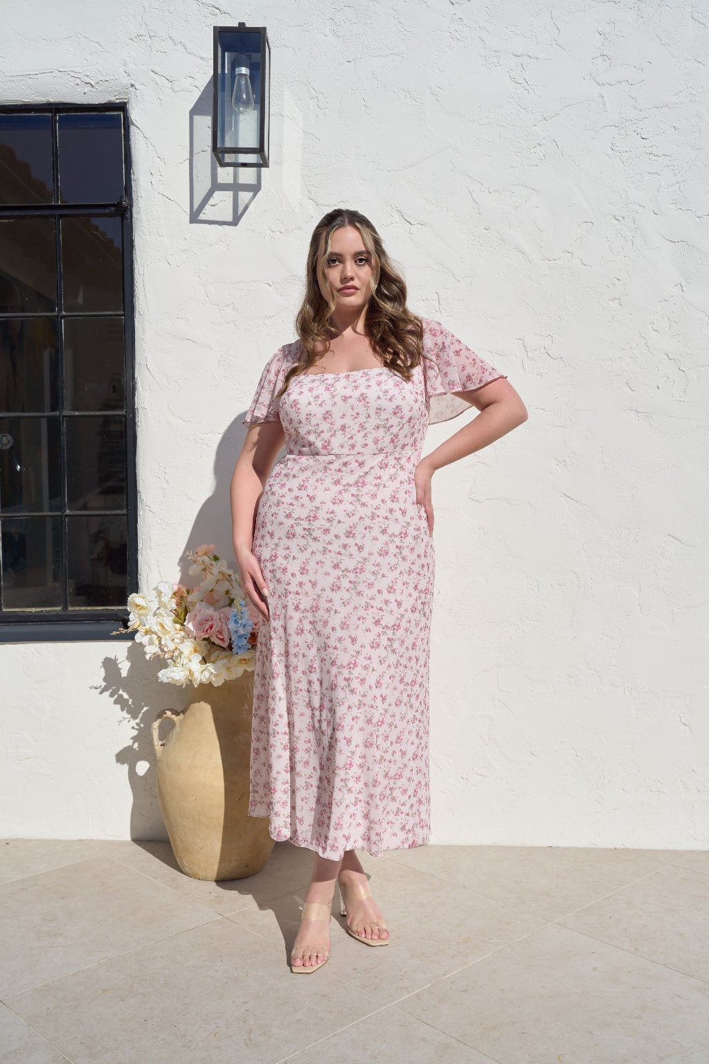 Swatch - Printed Chiffon in Blush Pink Bouquet