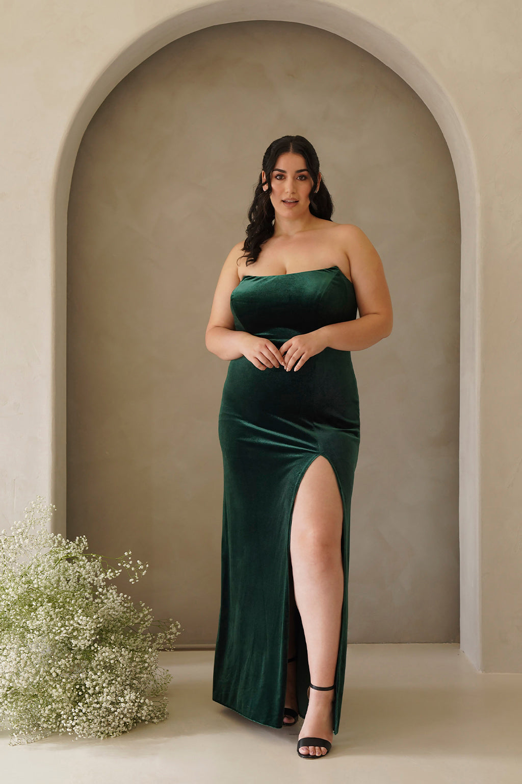 slim fit dress slacks Hunter Green Velvet V-Neck Bridesmaid Dress A-Line Floor-Length main image 0