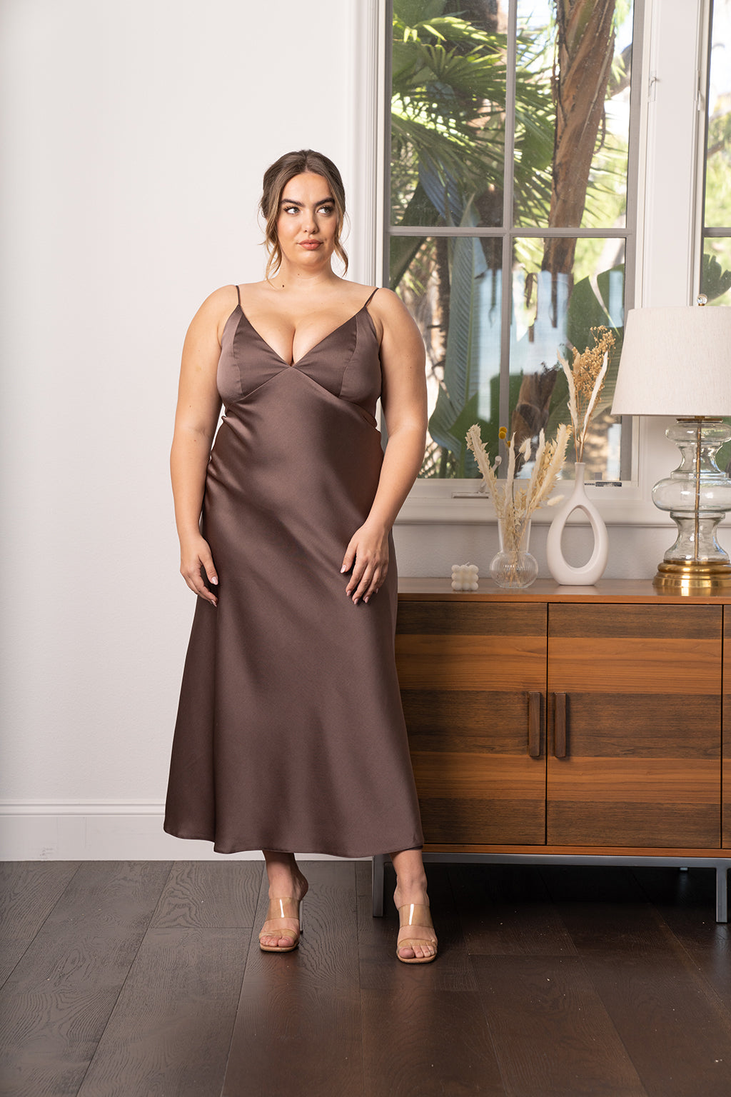satin dress try on Juniors Athena Satin Dress