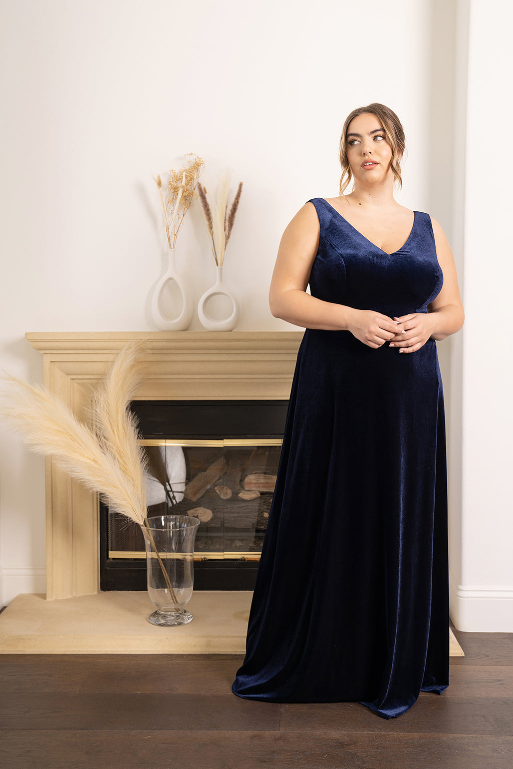 womens blue evening dresses A-line Tulle Navy Blue Long Evening Dress, V Neck Banquet Dress Short Cutedressy