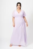 Sleek Fit Chiffon Evening Dress with Overlay Detail Orchid